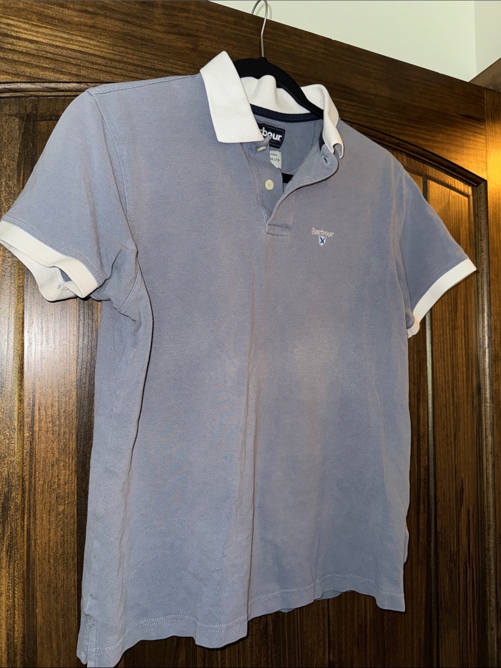 Barbour Pale Blue Polo with White Collar and Cuff Trim